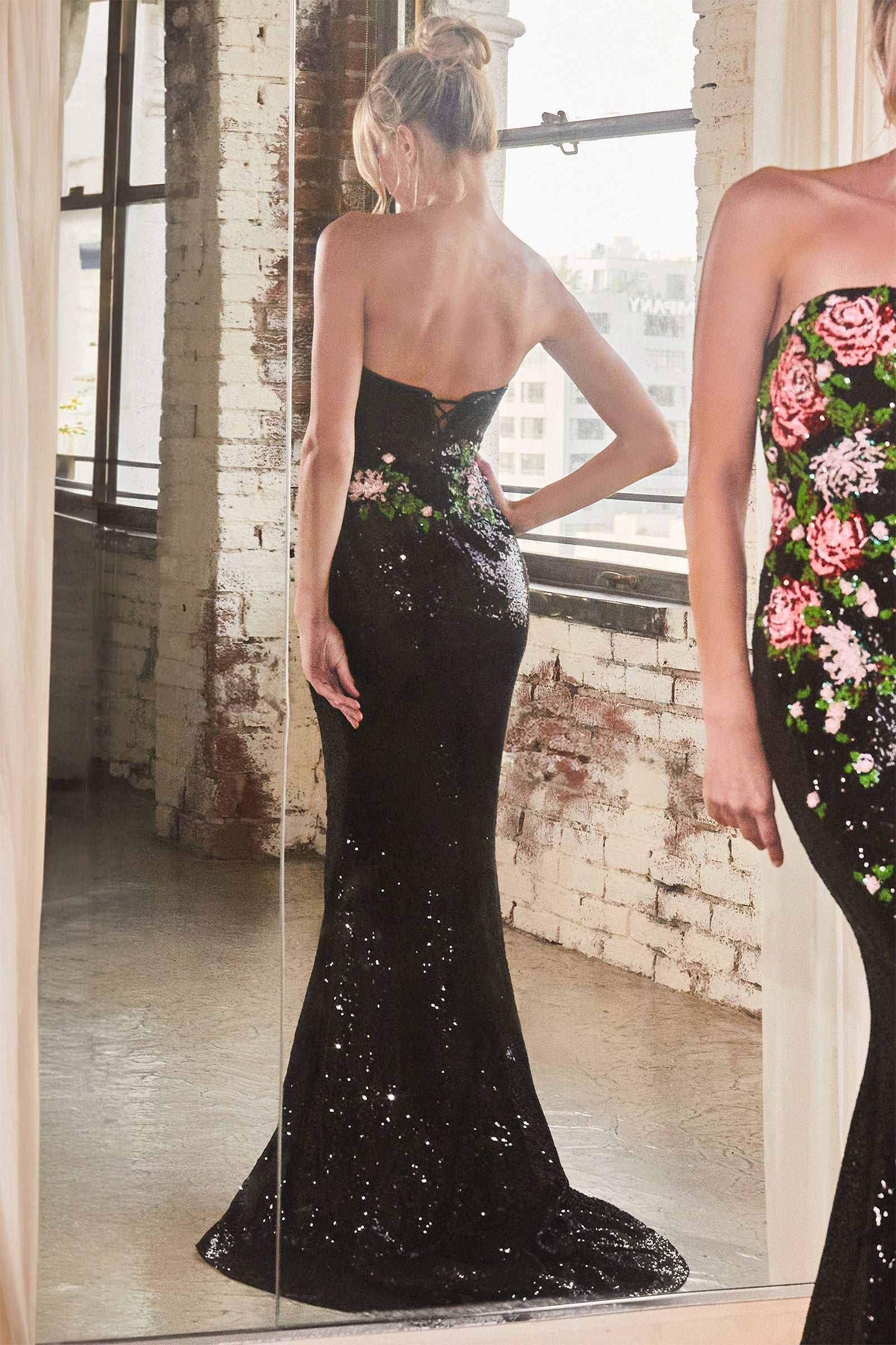 strapless sequin gown