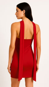 strapless mini dress with neck scarf