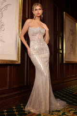 strapless reverse sweetheart neckline with a sheer embellished bodice that radiates elegance