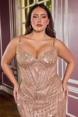 sheer corset-style bodice and sweetheart neckline.