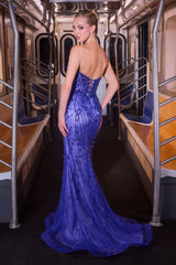 fitted mermaid gown radiates glamour with its crystal-adorned bodice and sculpting sheer corset