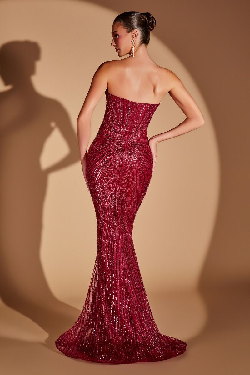 Autumn Embellished Mermaid Gown (Burgundy)