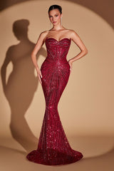 Autumn Embellished Mermaid Gown (Burgundy)