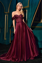 embellished satin a-line maxi gown