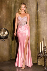 fitted gown embodies modern romance with its sheer corset bodice and intricate 3D floral appliqués