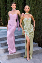 Monica Pleated Strapless Maxi Dress (Sage)