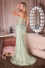 ully beaded design and illusion corset bodice. Featuring a plunging sweetheart neckline and swirling linear embellishments 