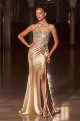 fitted halter gown featuring a plunging neckline adorned with intricate beadwork and sequin detailing