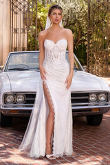 Vespera Lace Embellished Gown (White)