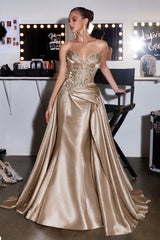 Danica Embellished Satin Gown (Mocha Gold)
