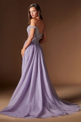 Reina Embellished Off The Shoulder Gown (English Violet)