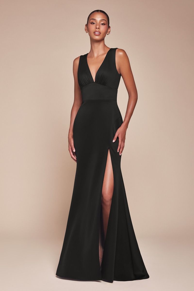 Maxi gown with side slit and v-neckline