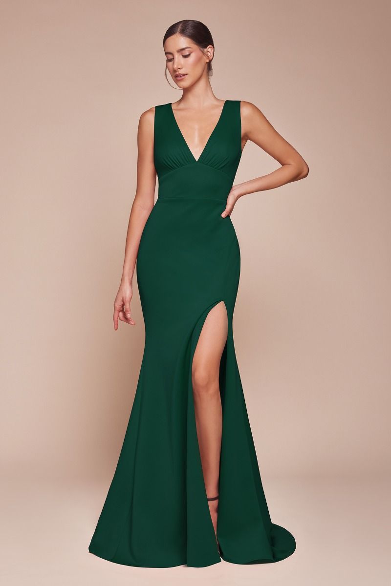Maxi gown with side slit and v-neckline
