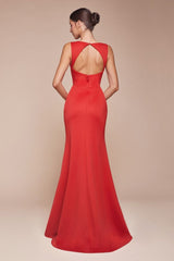 Maxi gown with side slit and v-neckline