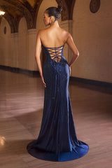 fitted gown, designed with a sculpted sweetheart neckline and a shimmering fully-beaded design