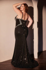  fitted gown, designed with a strapless sweetheart neckline and dazzling rhinestone embellishments on the bust. 