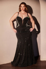  fitted gown, designed with a strapless sweetheart neckline and dazzling rhinestone embellishments on the bust. 