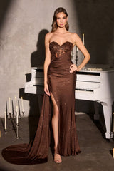 fitted strapless gown featuring a sweetheart neckline and a sheer embellished bodice
