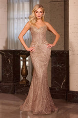 fitted evening gown, designed with a strapless sweetheart neckline and a dazzling sequin-embellished bodice