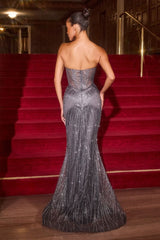 fitted gown showcases a sweetheart neckline with lavish crystal-encrusted detailing