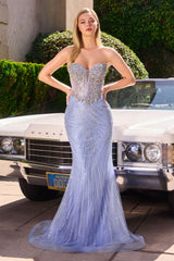 strapless deep sweetheart neckline and a sheer structured bodice adorned in crystal-embellished linear beading