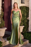 fitted gown with a dramatic thigh-high slit