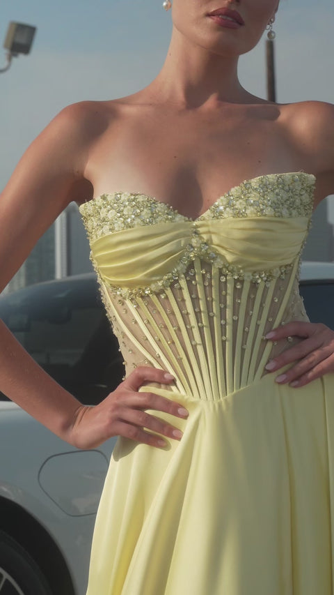 Serina Embellished Corset Maxi Gown (Light Yellow) main image 1
