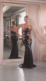 strapless sequin gown