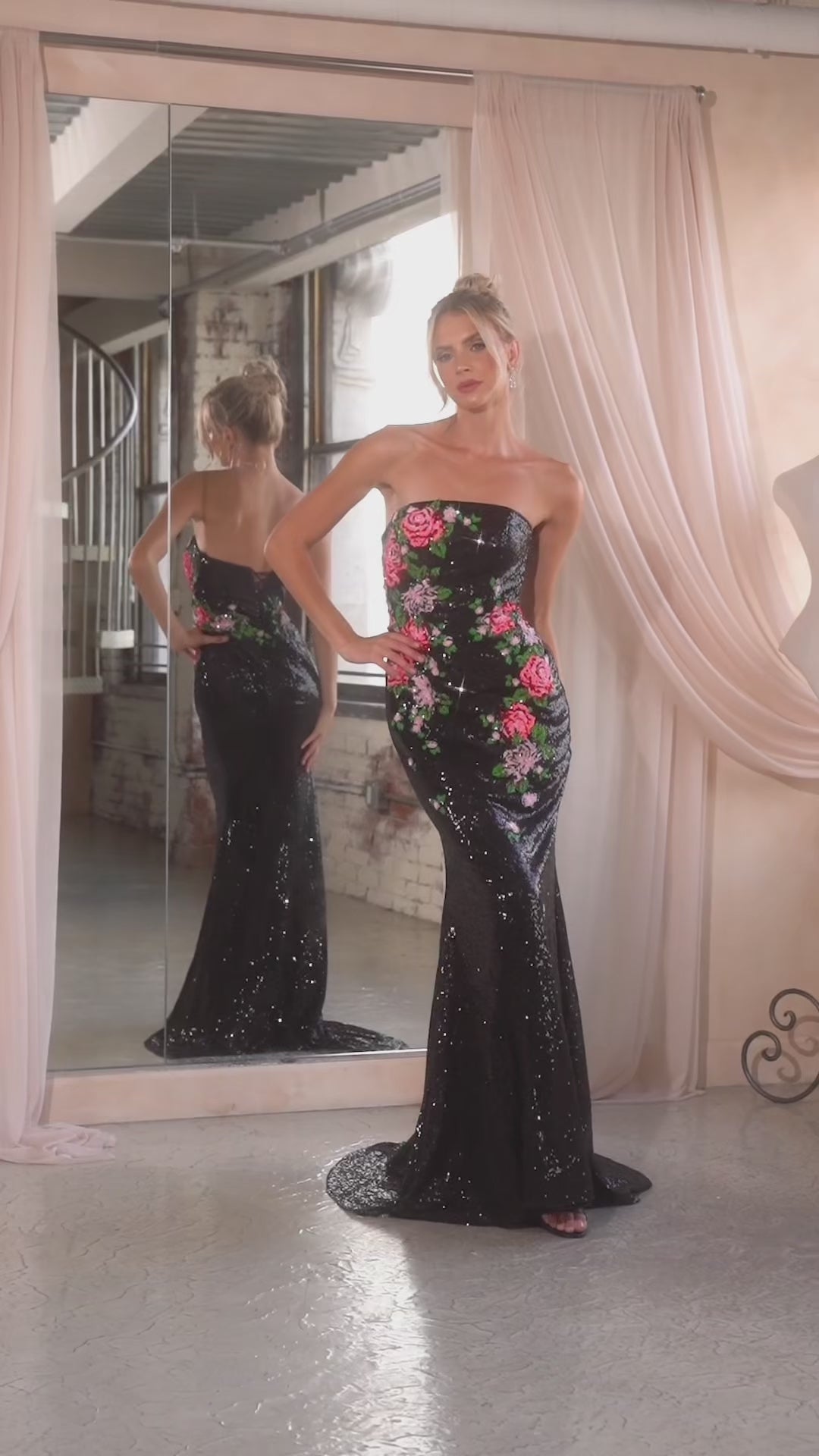 strapless sequin gown