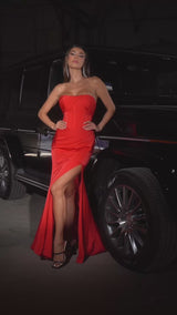 strapless soft satin dress
