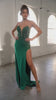 Strapless fitted corset maxi gown with lace and floral detail and side slit