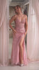 Sequin maxi gown with sewed-in mesh corset detail and side slit
