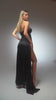 Strapless satin maxi gown with embellished details and tail