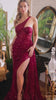 One shoulder sequin maxi gown with side slit and detachable tail