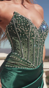 fitted dress features a strapless sweetheart neckline and a stunning beaded corset bodice 