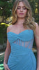 strapless sweetheart neckline and a sheer structured bodice, enhanced by a gathered bustline and an elegant sash