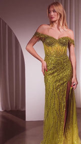 Off the shoulder sequin embellished maxi gown with side slit