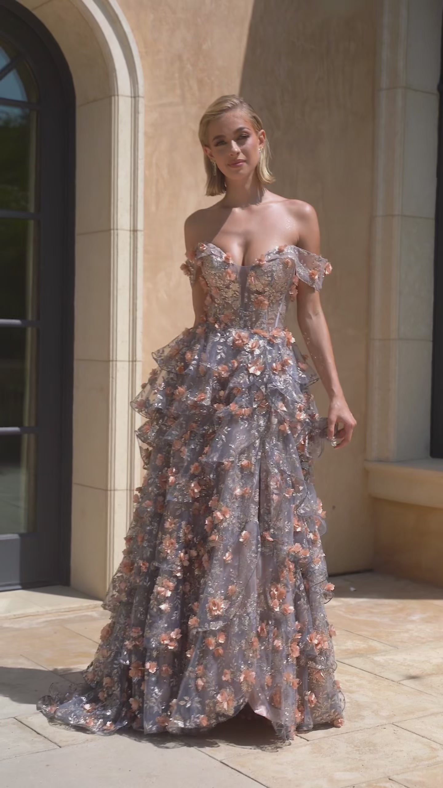 Off the shoulder floral maxi gown with side slit