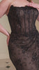 fully beaded gown features a sleek, fitted silhouette