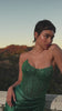 fitted strapless gown showcases a scoop neckline and a dazzling embellished corset bodice that radiates elegance 