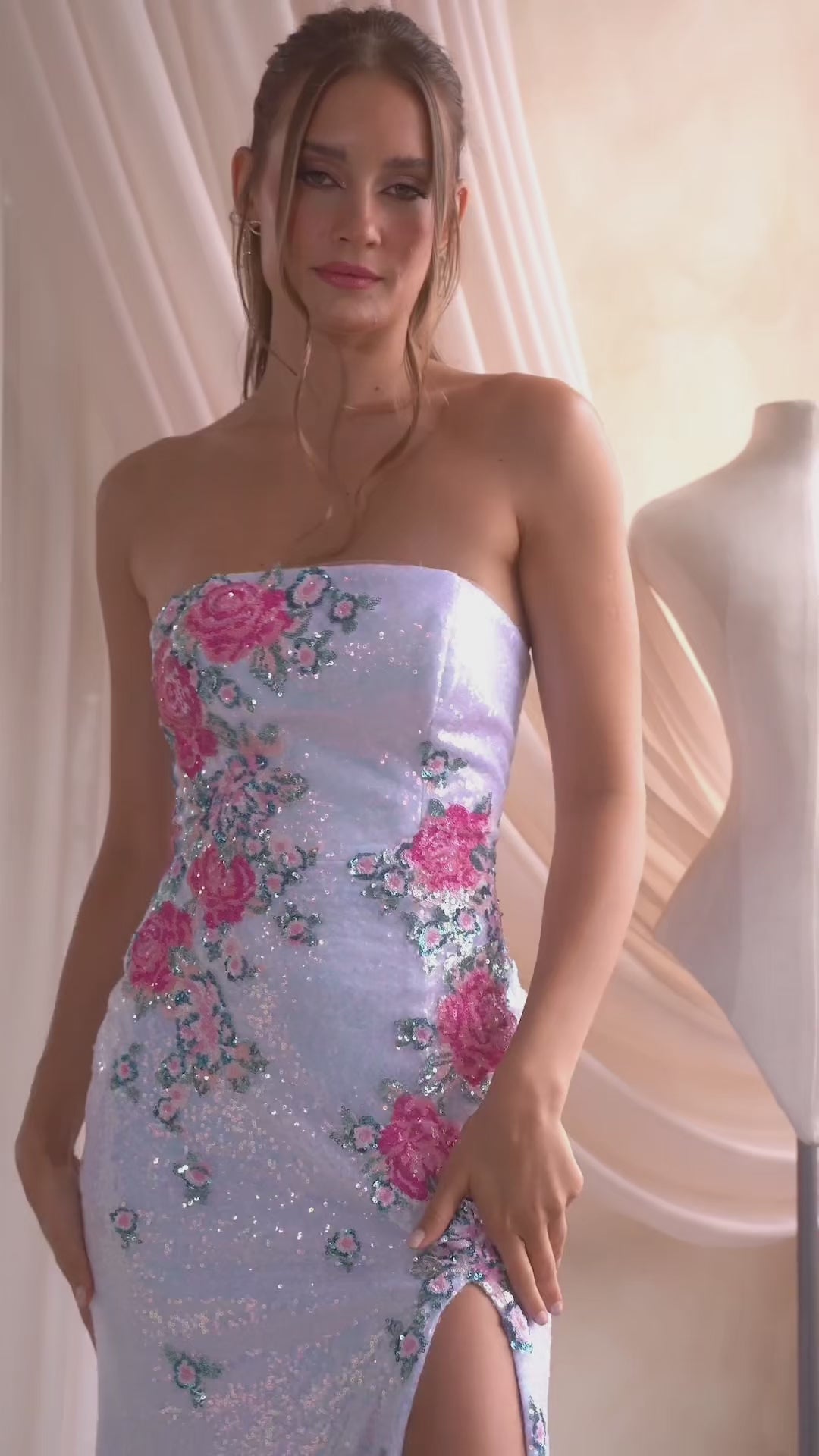 strapless sequin gown
