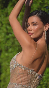 strapless crystal nude fitted gown