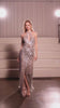 fitted gown featuring a chic halter keyhole neckline and a striking racerback design