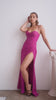 Glitter maxi gown with side slit and adjustable corset back