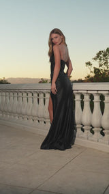 fitted strapless gown showcases a scoop neckline and a dazzling embellished corset bodice that radiates elegance 