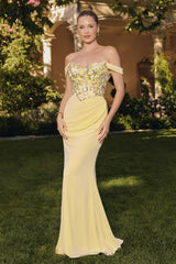  off-the-shoulder chiffon gown 