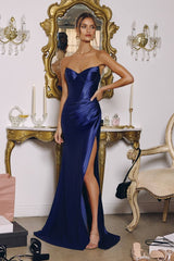 strapless satin gown