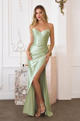 strapless satin gown