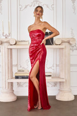 strapless sequin gown