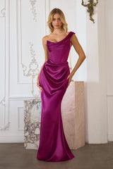 one shoulder satin gown